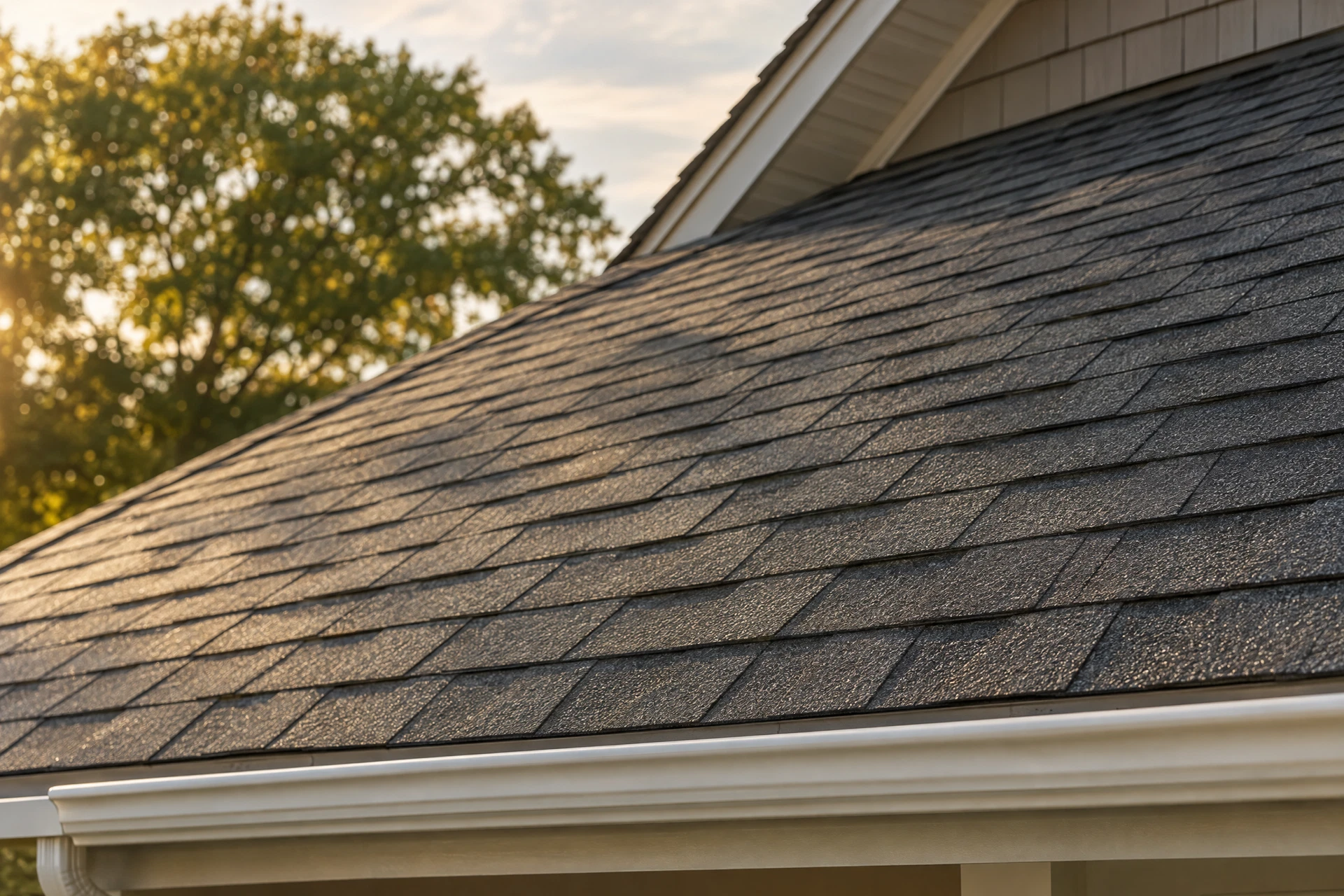 Illustrative close-up of an asphalt-shingle roof
